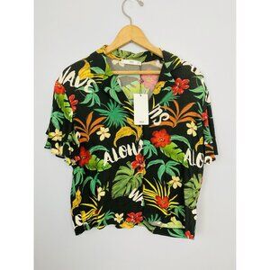 New MNG Casual Hawaiian Shirt Size 4 Aloha Colorful Tropical Button Up NWT